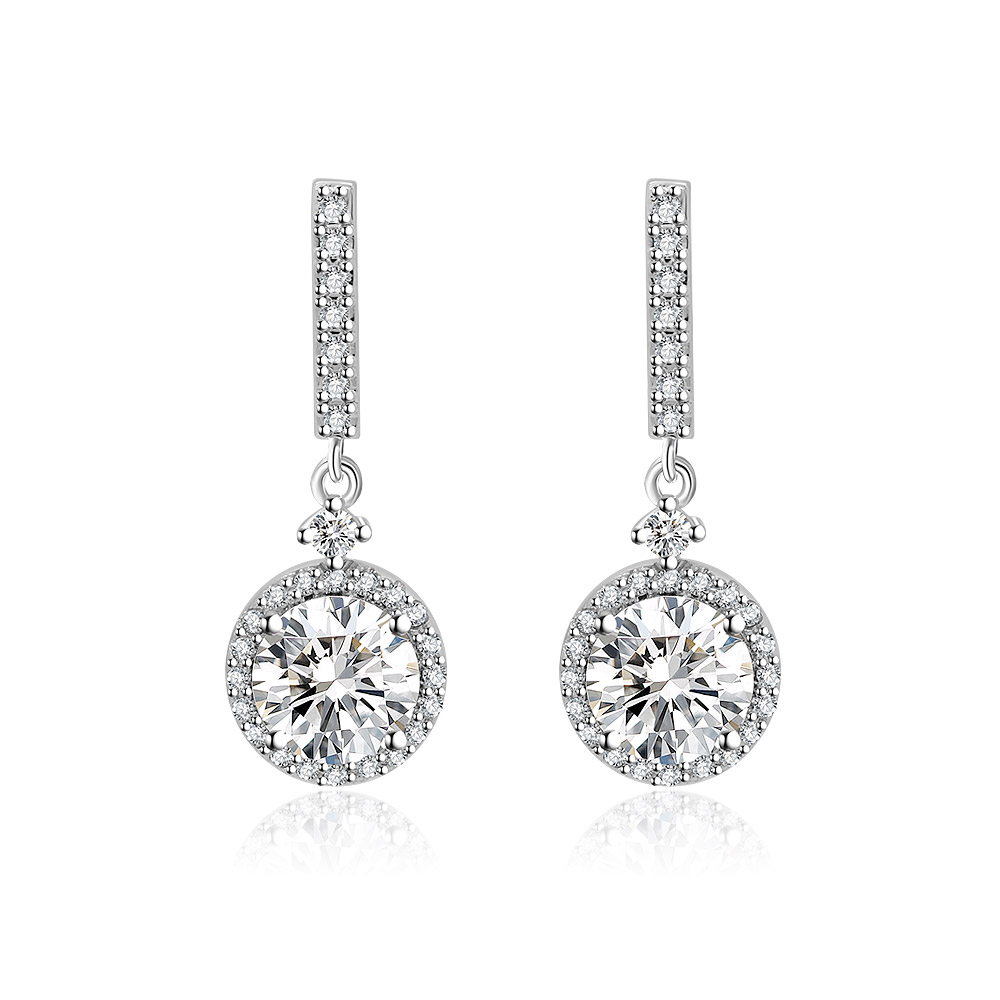 White CZ Round Drop Earrings